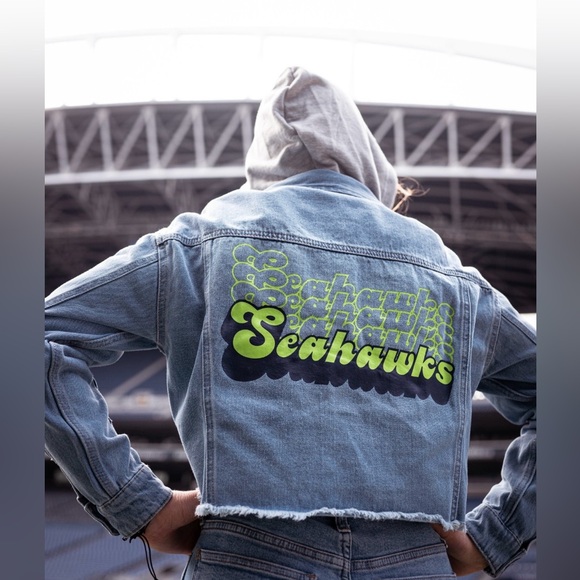 Wear By Erin Andrews Jackets & Blazers - Seattle Seahawks WEAR by Erin Andrews Women’s Hooded Cropped Denim Jacket